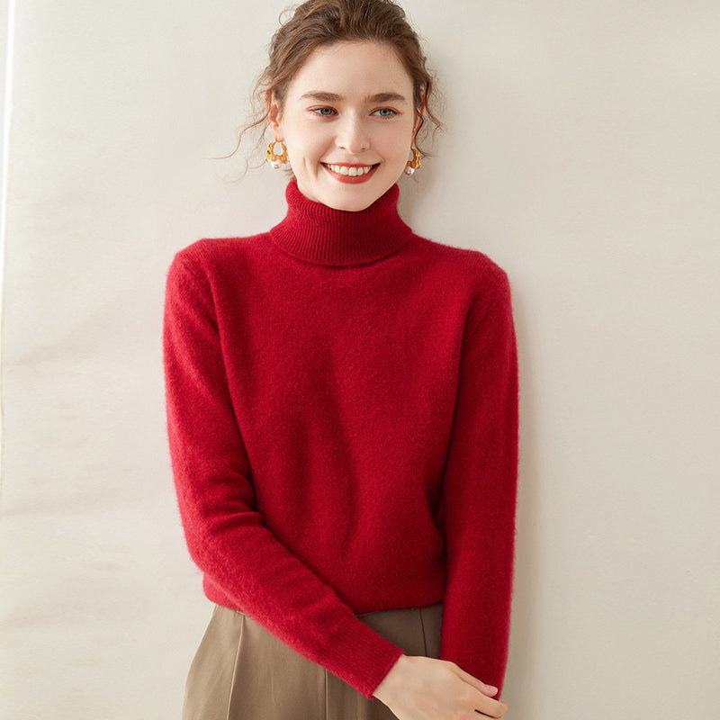 Damen-Kaschmirpullover, hochgeschlossen, zweifädig, gestrickt