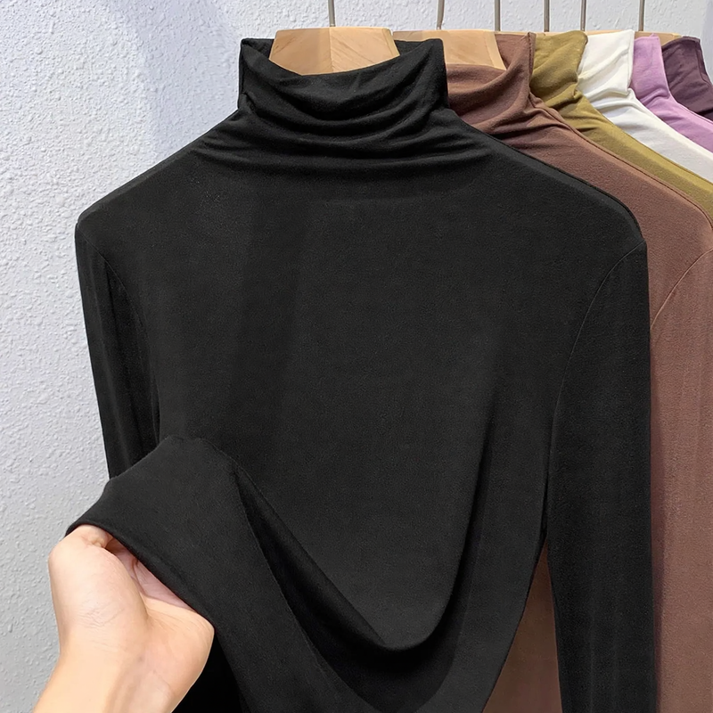 Damen-Langarmshirt mit Stehkragen und Rippstruktur