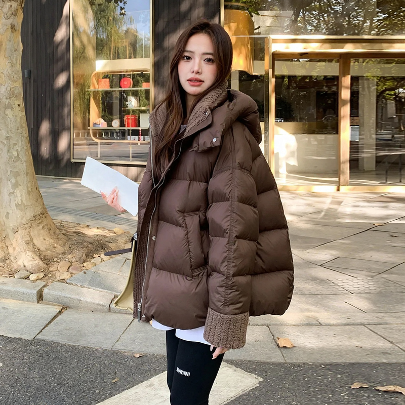 Gefütterte Winterjacke mit Lammfell-Imitat-Kragen