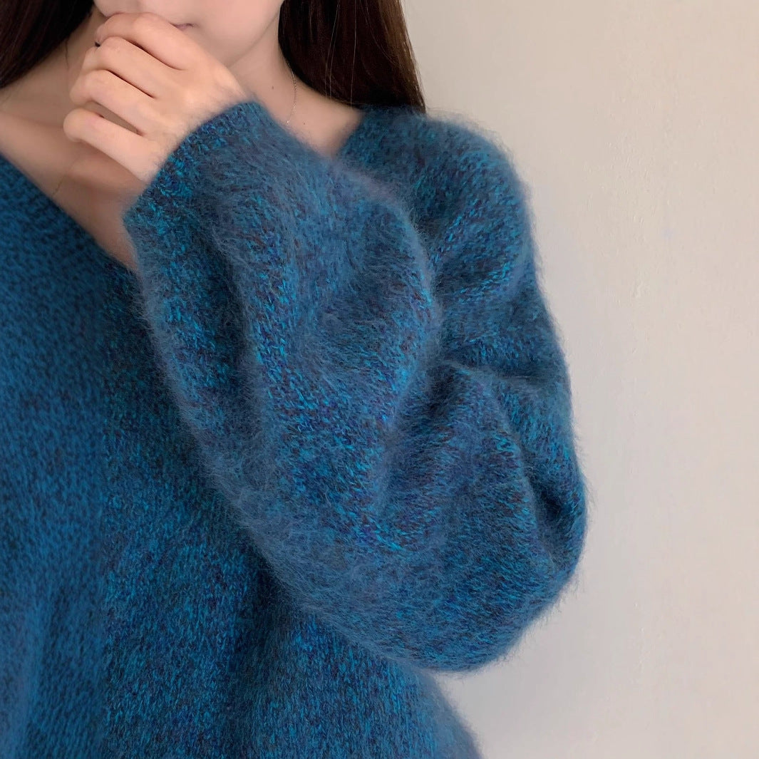 Damen V-Ausschnitt Pullover, Wolle-Kaschmir, gebürstet