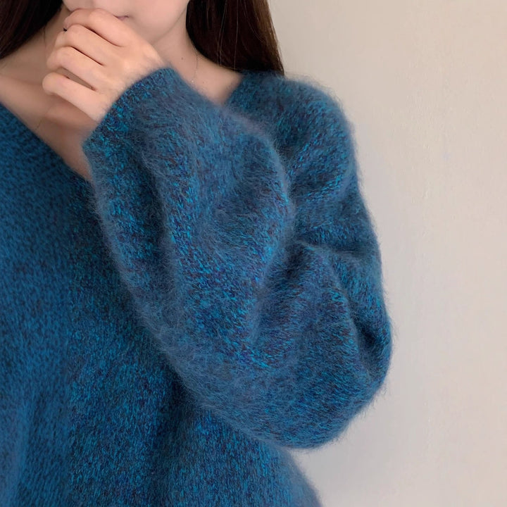 Damen V-Ausschnitt Pullover, Wolle-Kaschmir, gebürstet