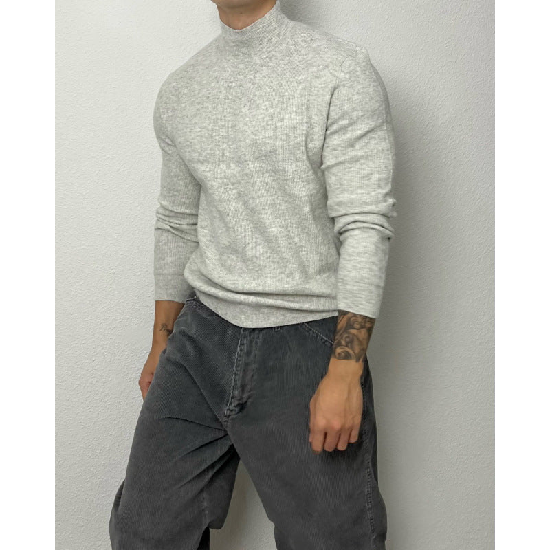 Herren-Strickpullover, Stehkragen, körperbetont