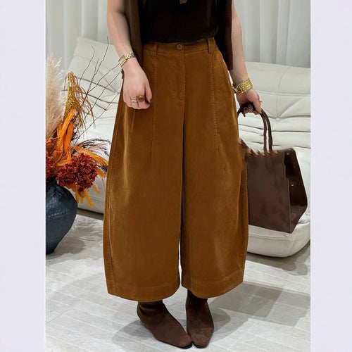 Kord-Hosen mit weitem Bein, High-Waist, Herbst/Winter