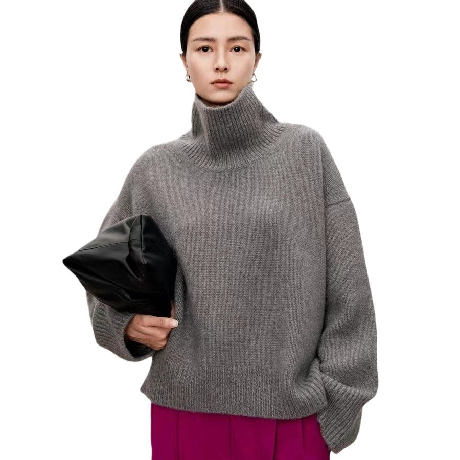 Damen-Wollpullover, hoher Kragen, lockere Passform, Winter