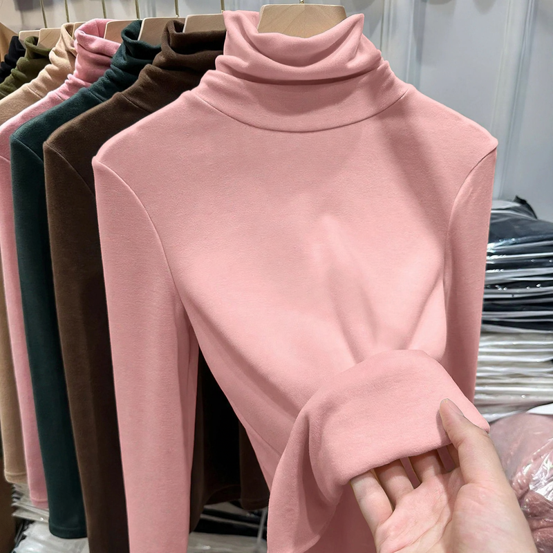 Damen-Langarmshirt mit Stehkragen, gefüttert