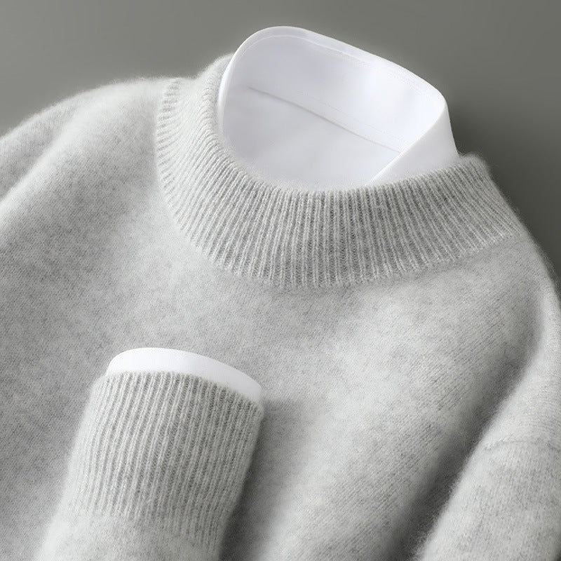 Herren-Wollpullover, 100% Wolle, Stehkragen, Business-Stil