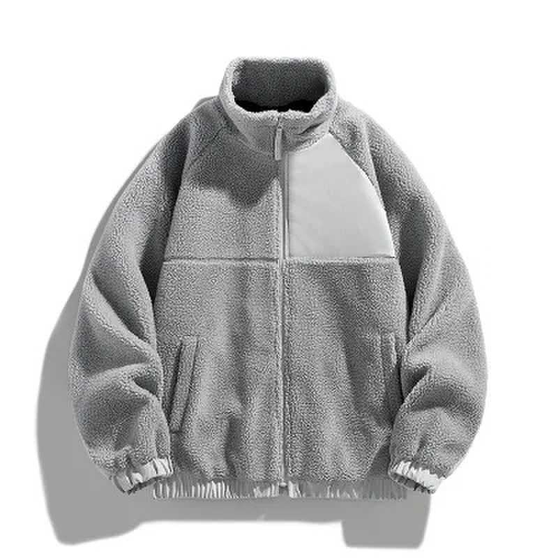 Unisex Lammfell-Jacke mit Stehkragen, gefüttert