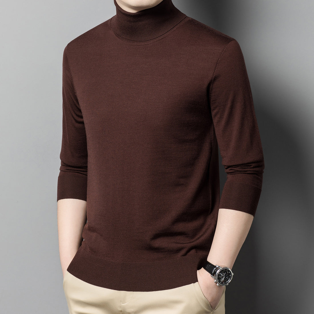 Herren-Wollpullover, 100% Wolle, Rollkragen, maschinenwaschbar