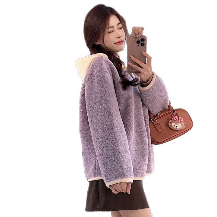 Lammfleece-Kapuzenjacke für Damen, lässiger Stil