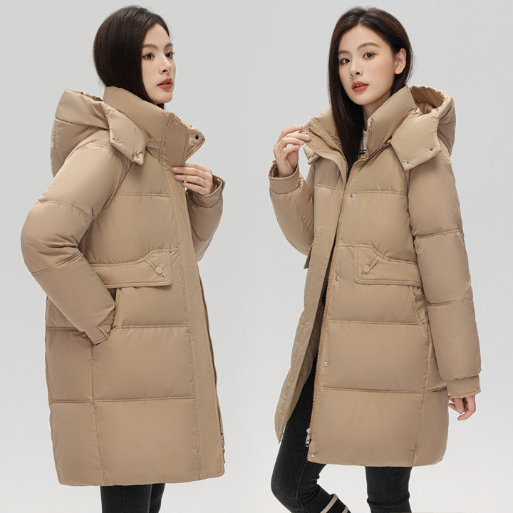 Mittellange Damen-Steppjacke mit Kapuze, gefüttert