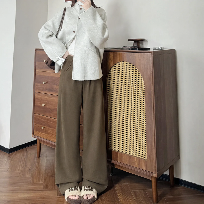 Damen-Cordhose, gefüttert, gerade geschnitten, hohe Taille