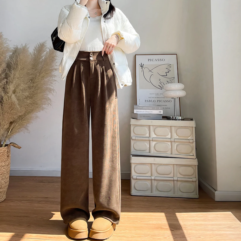 Damen-Cordhose, weit geschnitten, gerade Passform