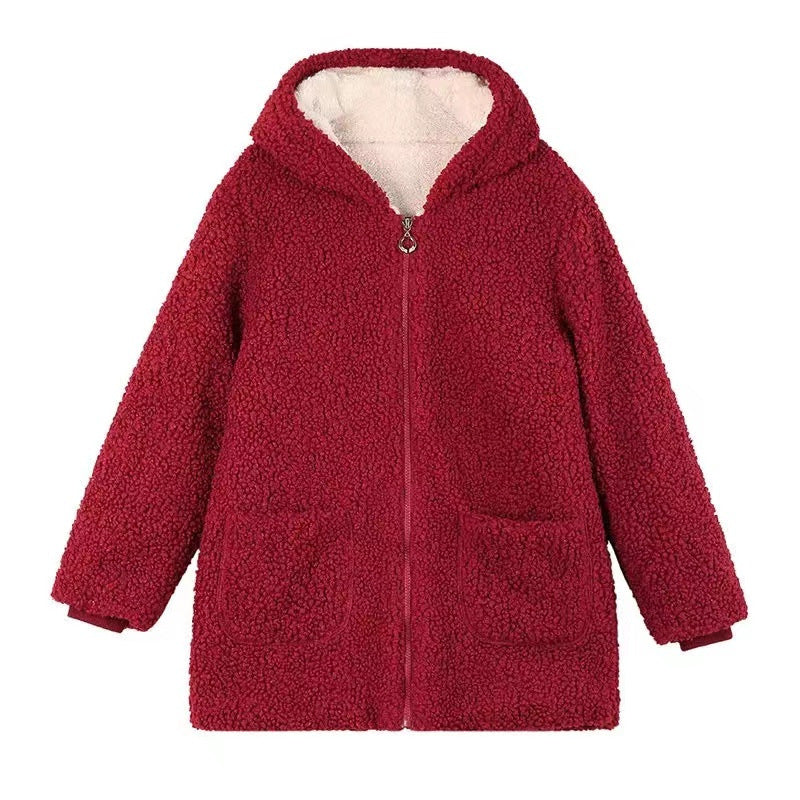 Locker Cardigan-Mantel mit Teddyfleece, mittellang