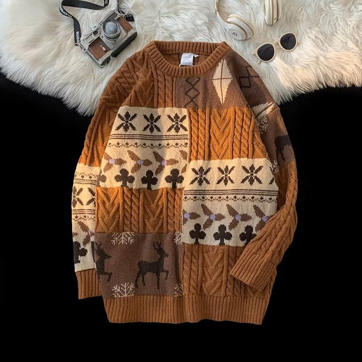 Retro-Strickpullover mit Kontrastmuster