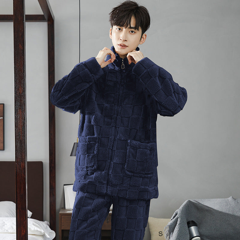 Paar-Pyjama-Set aus Korallenfleece, gefüttert, mit Reißverschluss