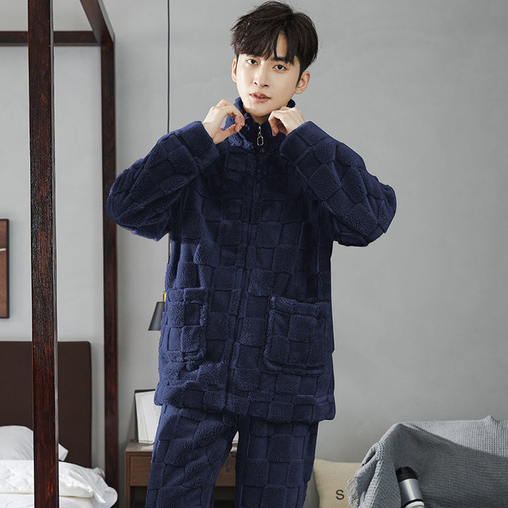 Paar-Pyjama-Set aus Korallenfleece, gefüttert, mit Reißverschluss