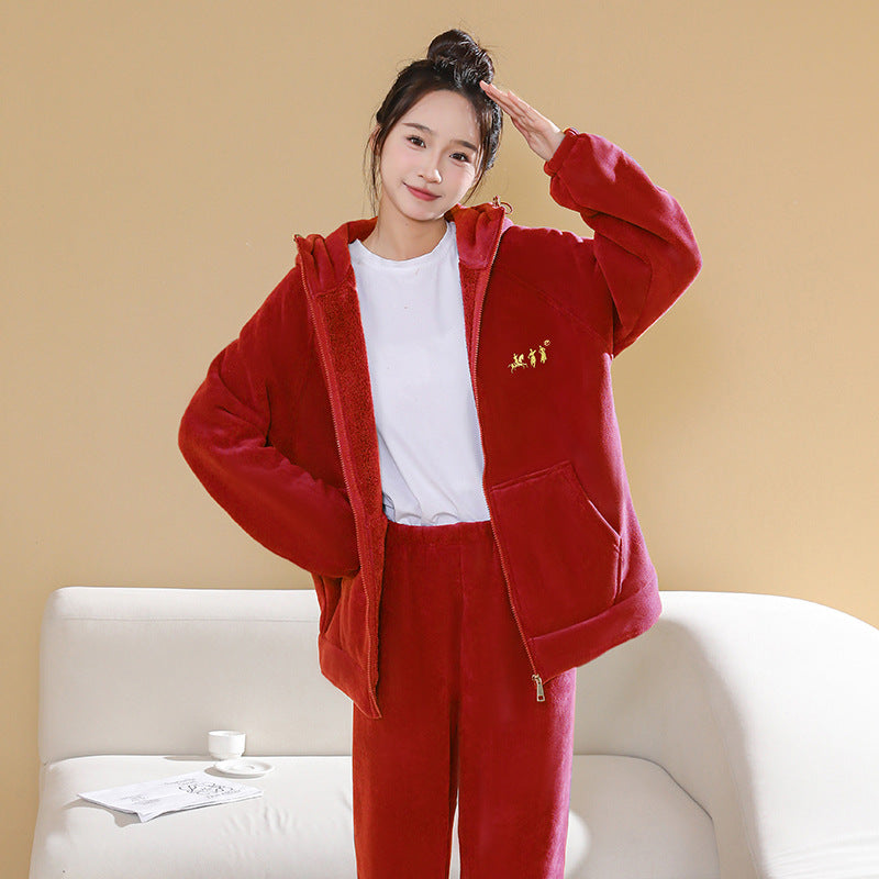 Gefüttertes Flanell-Hausanzug-Set für Damen