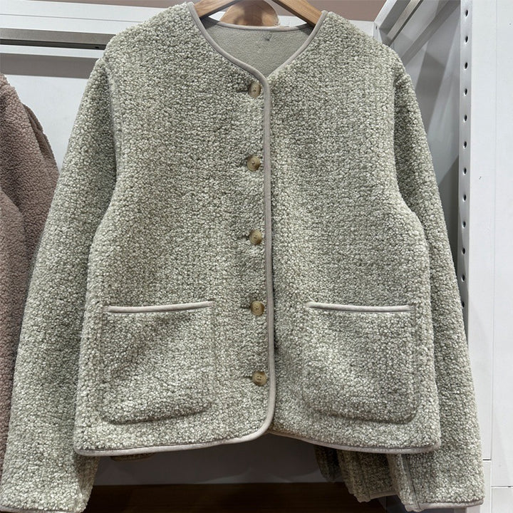 Damen-Strickjacke aus Lammfell-Imitat und Fleece