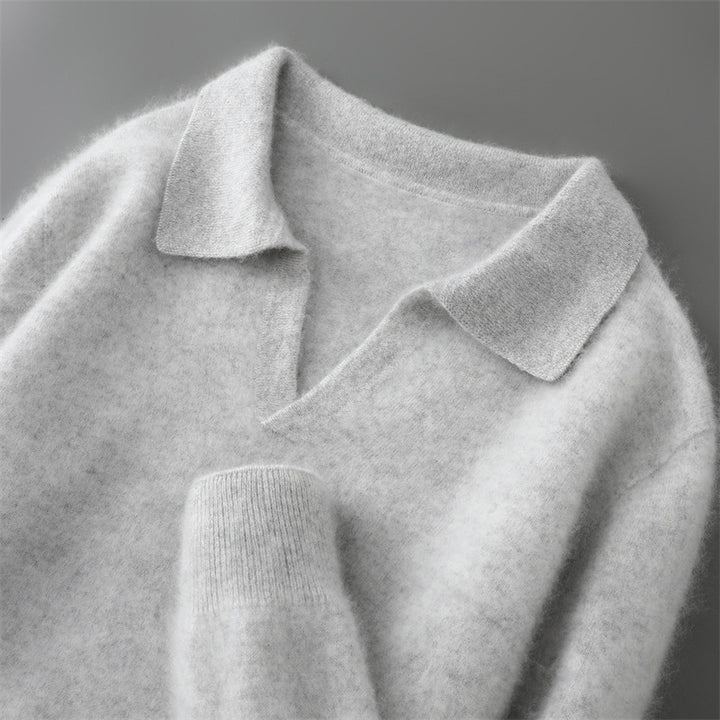 Herren-Wollpullover, Polo-Kragen, einfarbig