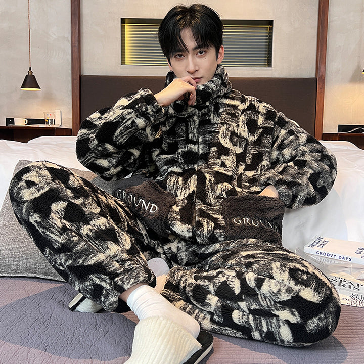 Luxuriöses Herren-Pyjama-Set aus Flanell, warm und gefüttert