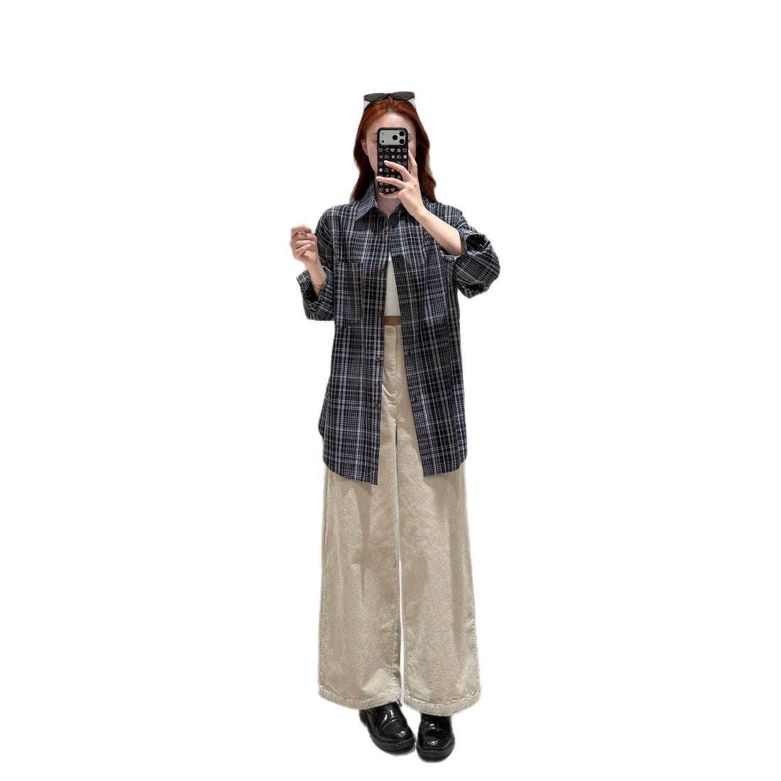 Damen-Cordhose mit hohem Bund und weitem Bein