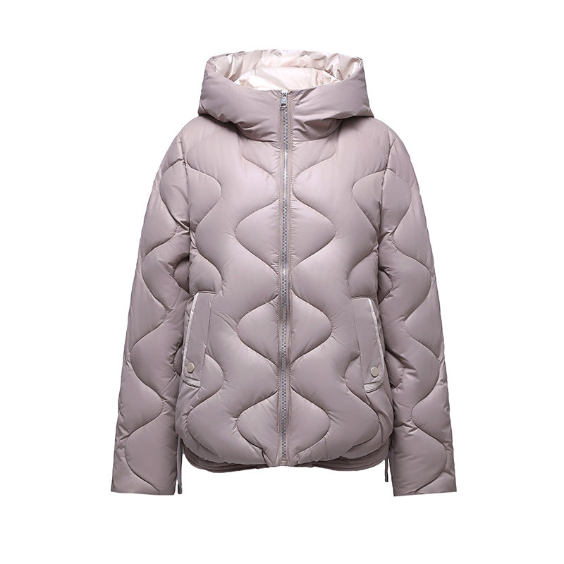 Kurze Damen-Steppjacke, glänzend, mit Kapuze