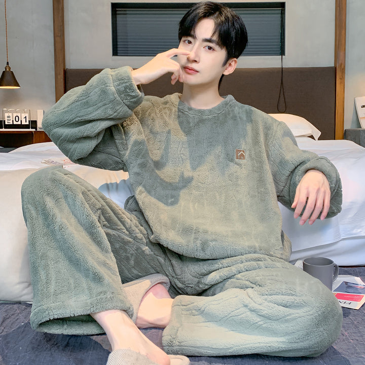 Herren-Pyjama-Set, Korallenfleece, warm und atmungsaktiv