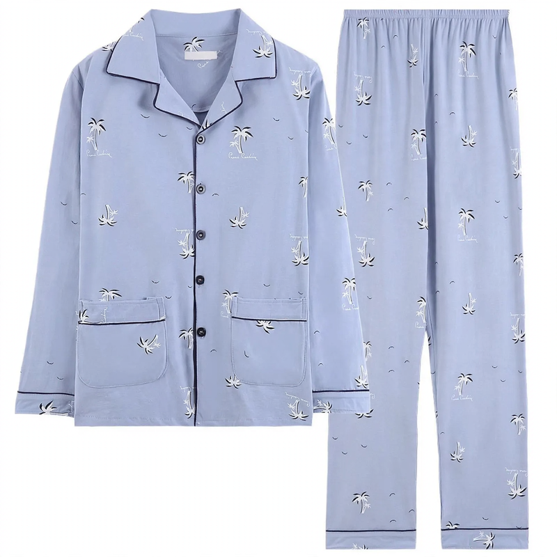 Herren-Pyjama aus 100% Baumwolle, langärmelig