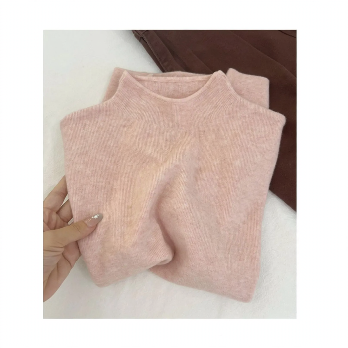 Damen-Strickpullover mit Stehkragen, einfarbig