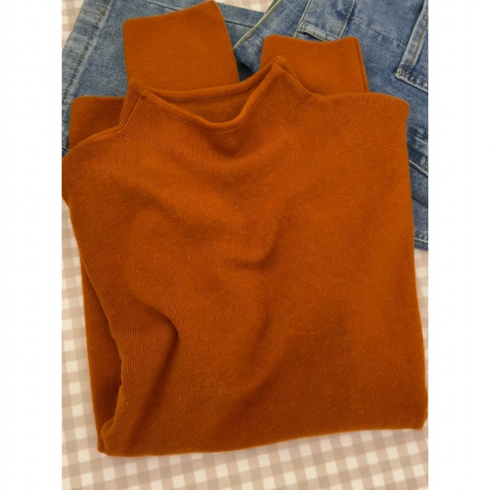 Damen-Strickpullover mit Stehkragen, einfarbig