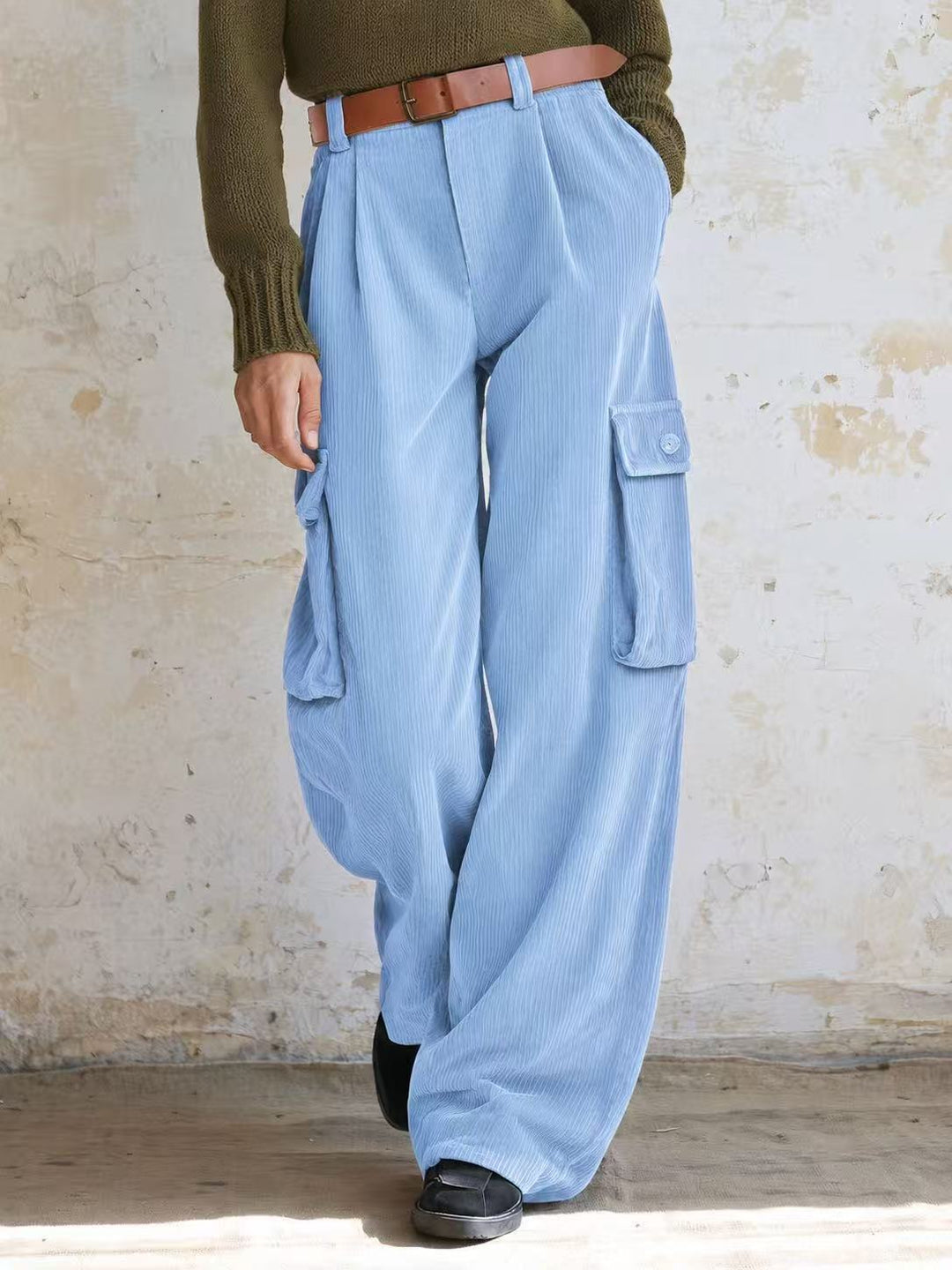 Vielseitige Cord-Cargohose mit hohem Bund