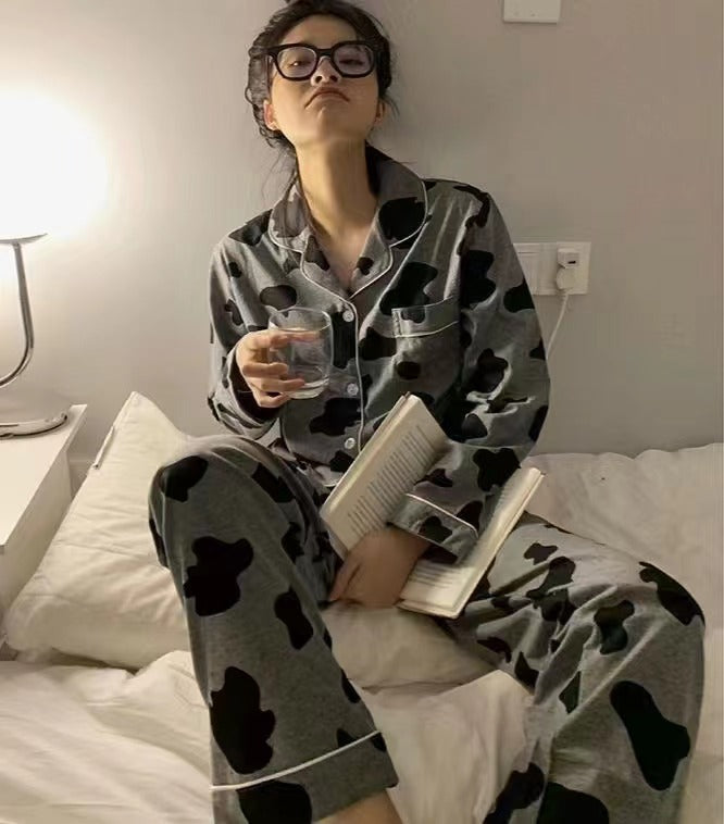 Damen-Pyjama-Set, langärmelig mit Rüschen