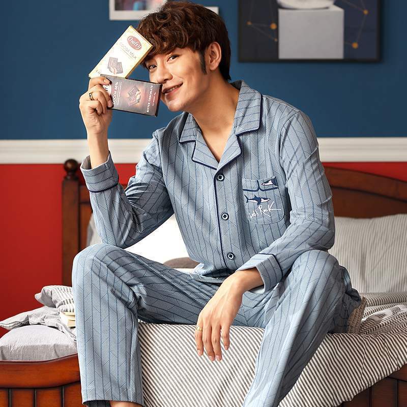 Herren-Pyjama-Set aus 100% Baumwolle, langärmelig