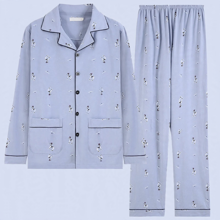 Herren-Pyjama-Set, Baumwolle, langärmelig