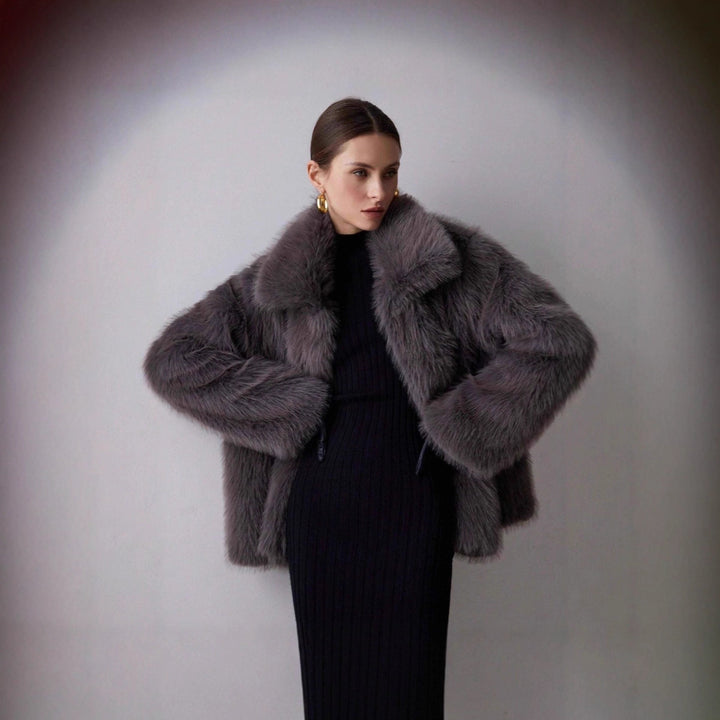Elegante Damen-Kunstpelzjacke in Unifarben
