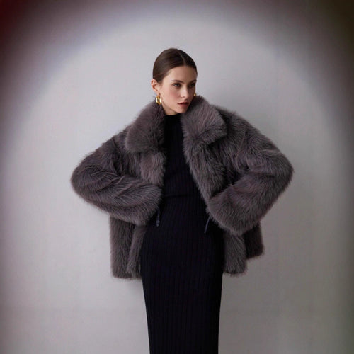 Elegante Damen-Kunstpelzjacke in Unifarben