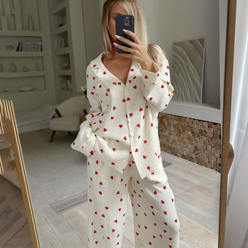 Damen-Pyjama-Set aus Baumwolle mit Herzmuster