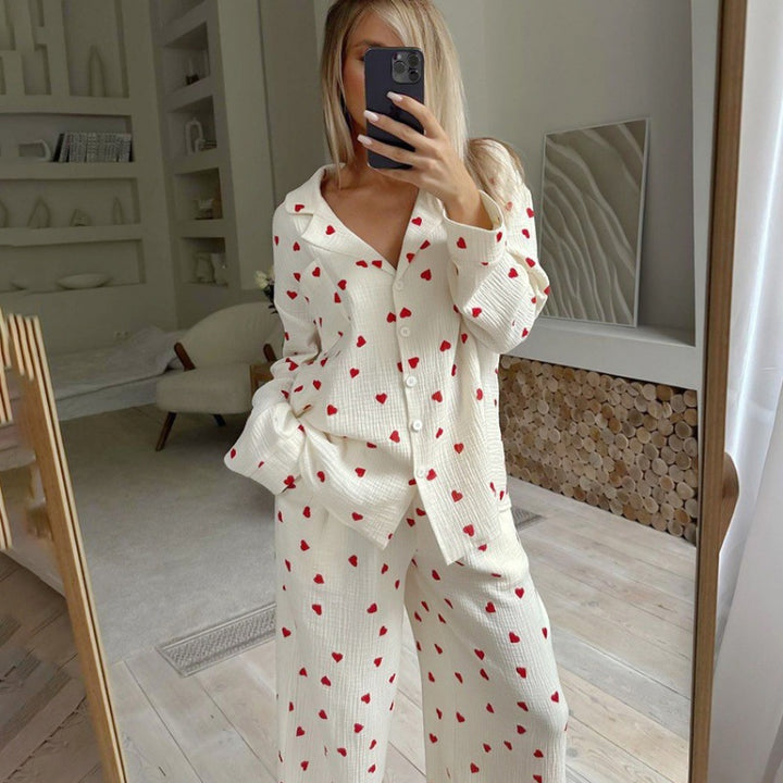Damen-Pyjama-Set aus Baumwolle mit Herzmuster