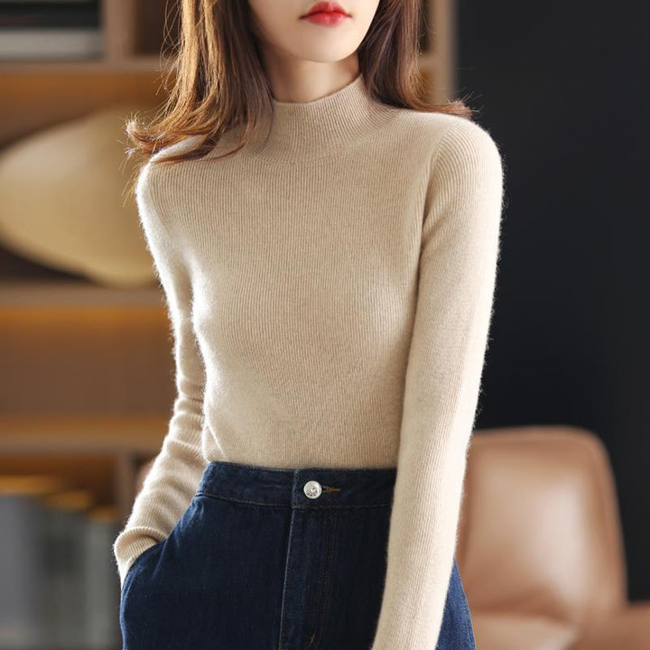 Damen-Strickpullover mit Stehkragen, figurbetont