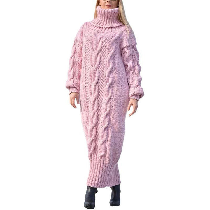 Langer Damen-Rollkragenpullover mit Zopfmuster