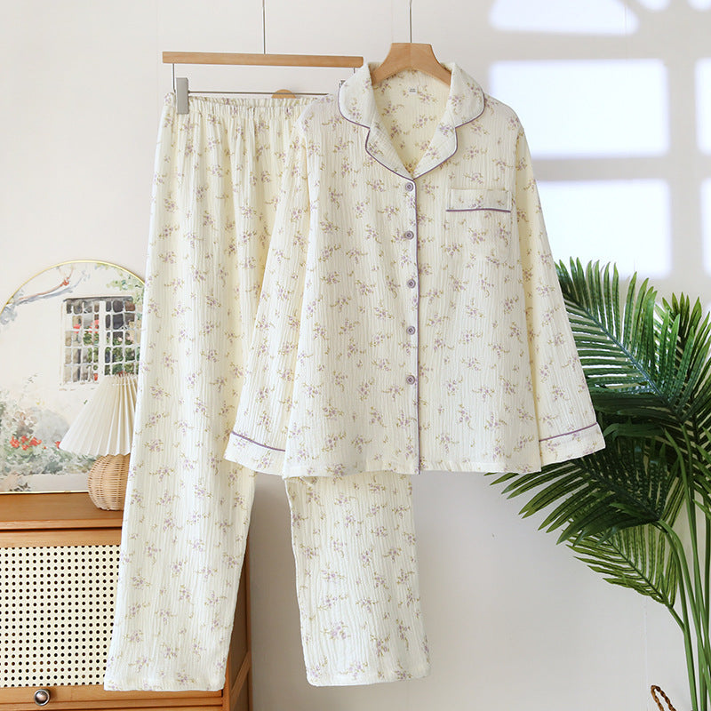 Damen-Pyjama-Set, Baumwolle, Langarm, mit Revers