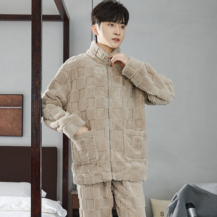 Paar-Pyjama-Set aus Korallenfleece, gefüttert, mit Reißverschluss