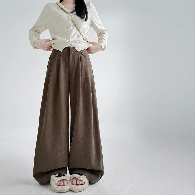 Damen Cordhose mit weitem Bein, hohe Taille