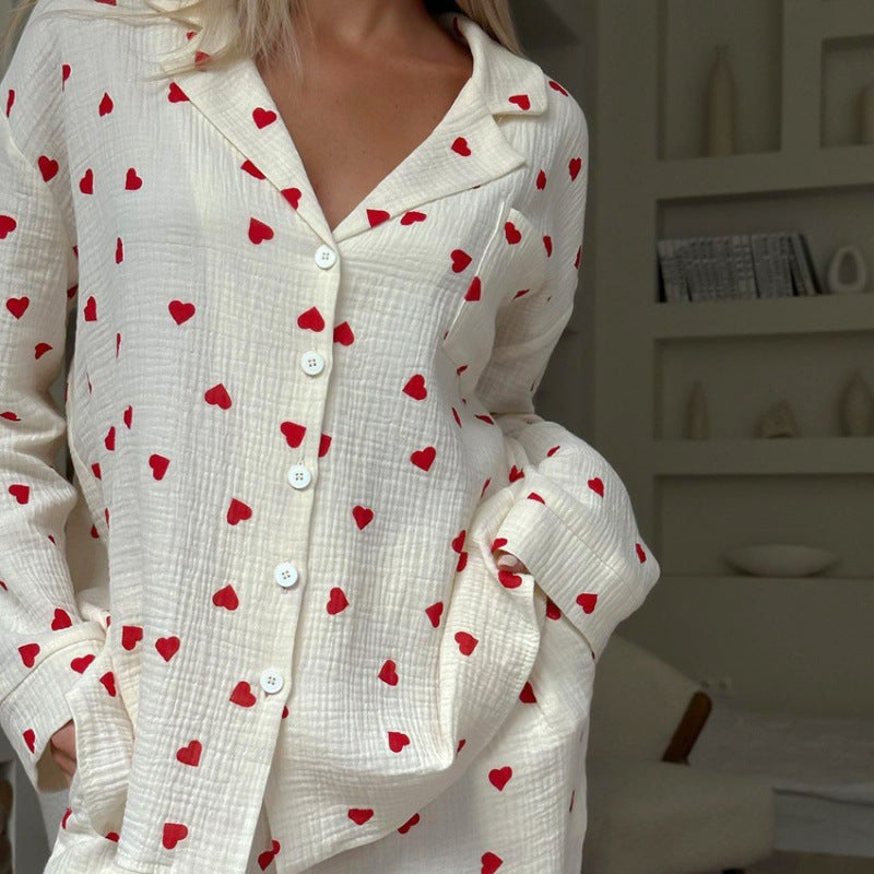 Damen-Pyjama-Set aus Baumwolle mit Herzmuster