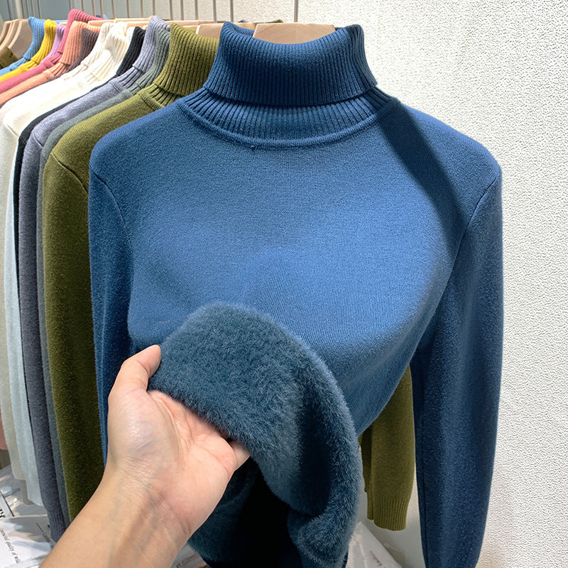 Damen-Rollkragenpullover, gefüttert, einfarbig