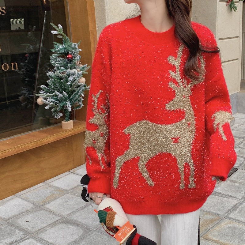 Weihnachtlicher Strickpullover mit Tiermotiv