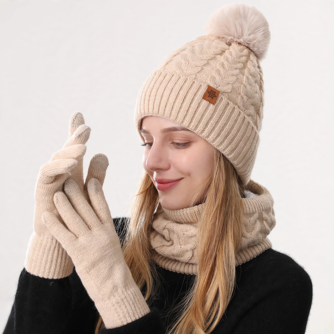 Winter-Set: Strickmütze, Schal und Handschuhe