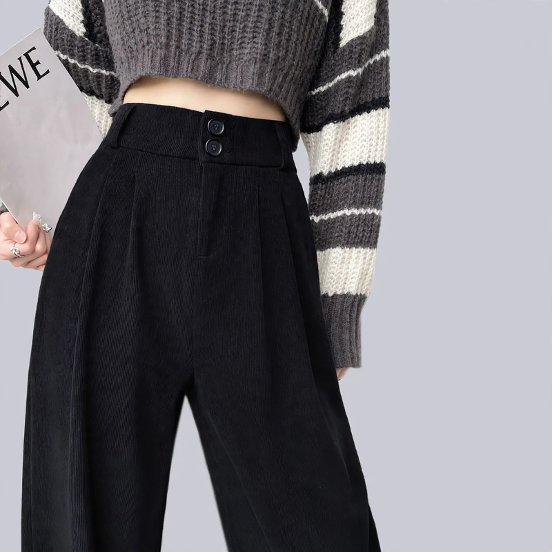 Chenille-Stoffhose mit hohem Bund, gerade geschnitten