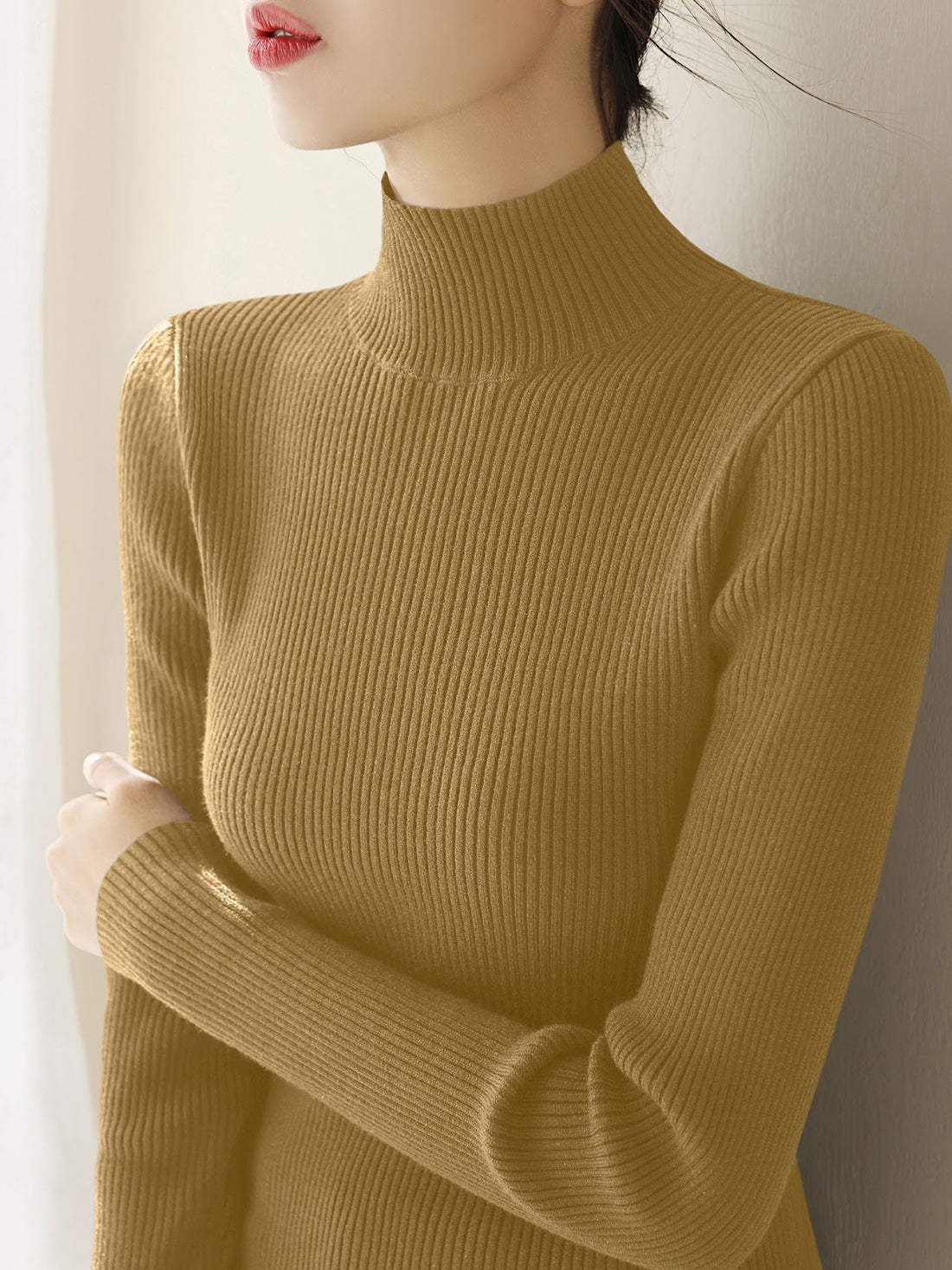 Damen-Strickpullover aus Wolle mit halbem Stehkragen