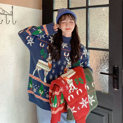 Damen-Weihnachtspullover mit Rentier-Motiv